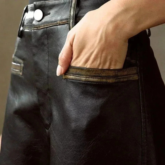 Black Elegant Women's Vintage Washed-Look Long Pants - Picture 4 of 7